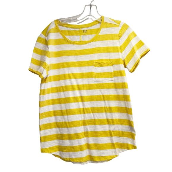 Gap Easy T Yellow White Stripe 100% Cotton Short Sleeve Tee Shirt Top MEDIUM NWT - Picture 2 of 13
